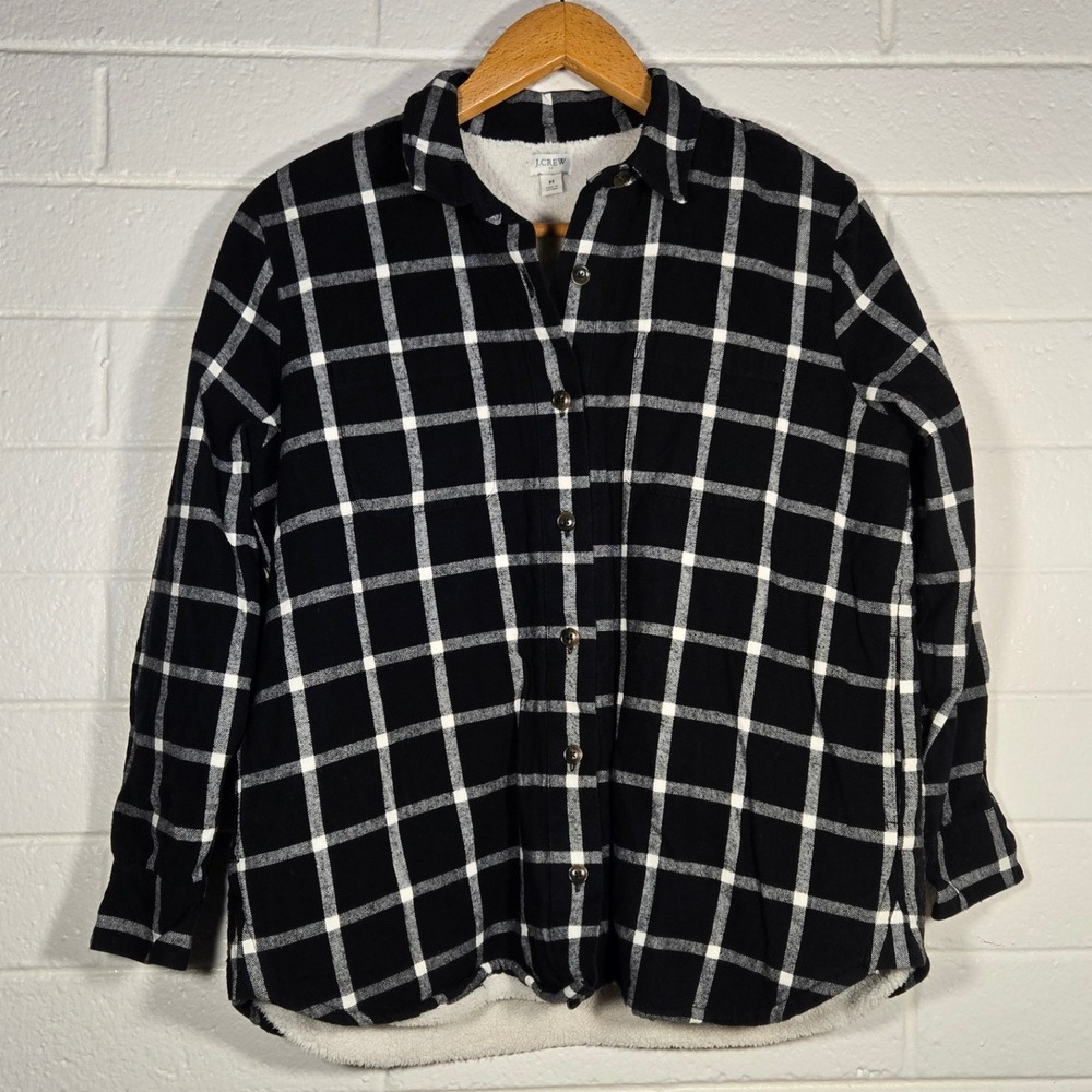 J. Crew Sherpa Plaid Flannel Shirt Jacket Shacket Winter Cabin Plaid Medium